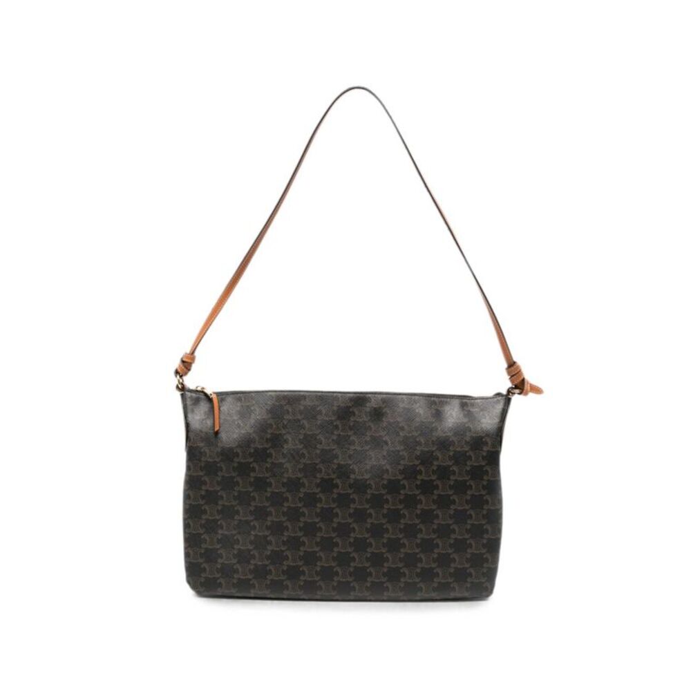 Celine Women Duo Triomphe Canvas Zipped Shoulder Bag